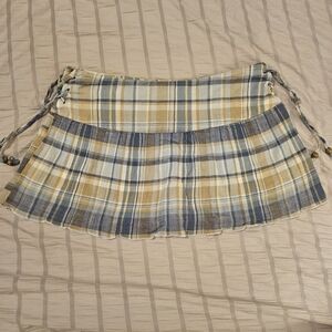 No Boundaries Plaid Skater Skirt in Blue and Tan